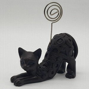 𝅺Deep Brown Resin Scroll Design Stretching Cat Swirl Wire Card Photo Holder